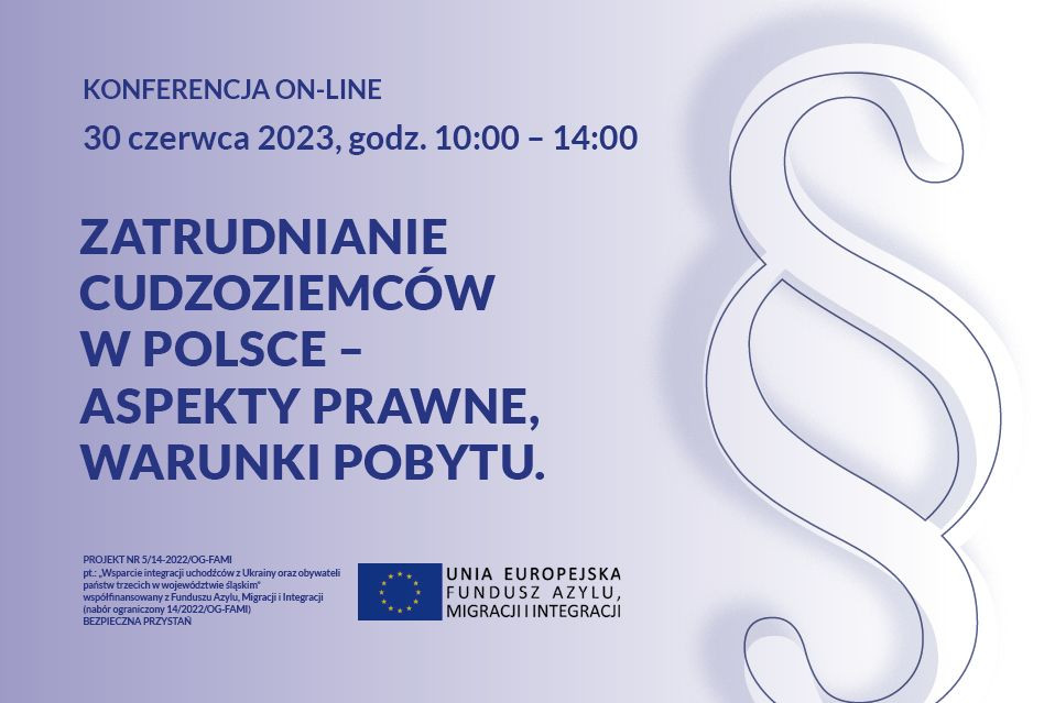 Grafika zaproszenia na konferencję pt. „Zatrudnianie cudzoziemców w Polsce – aspekty prawne, warunki pobytu”/mat. ŚUW