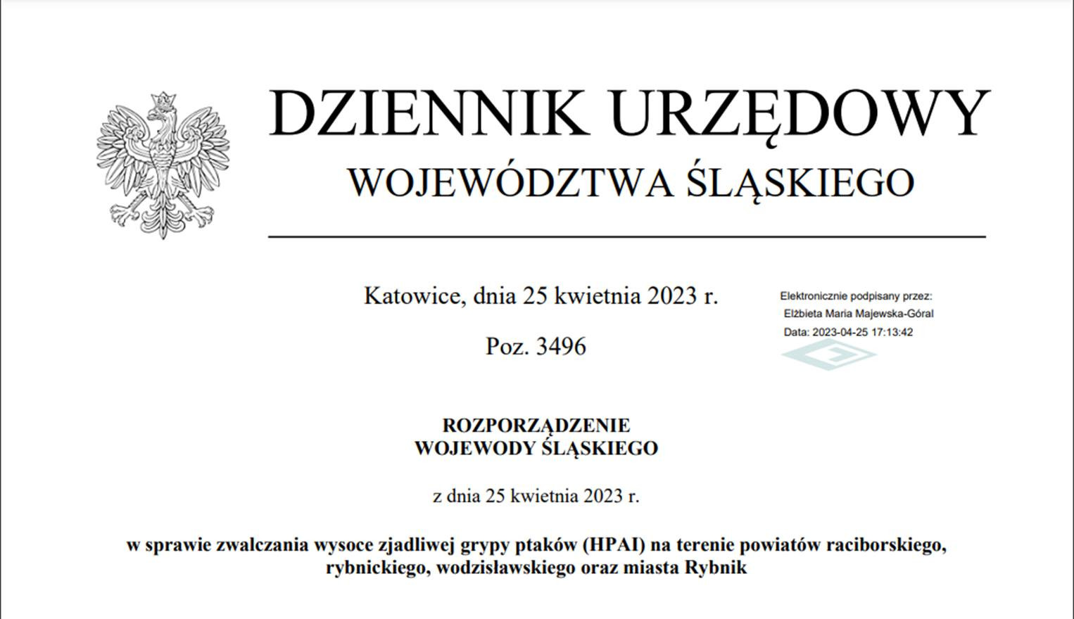 ROZPORZĄDZENIE WOJEWODY ŚLĄSKIEGO z dnia 25 kwietnia 2023 r. 