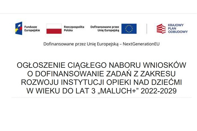 Nagłówek ogłoszenia o ciągłym naborze do programu Maluch+ 2022-2029