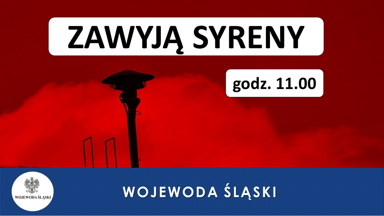 Tablica Zawyją syreny godz. 11.00