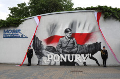 Odsłonięcie muralu kapitana Kurpińskiego w Myszkowie - odsłonięty mural /fot. A. Księżnik/