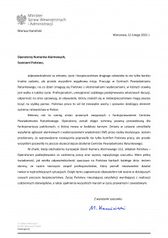 List ministra Mariusza Kamińskiego do Operatorów Numerów Alarmowych