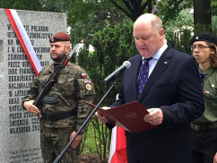 Galeria zdjęć z odsłonięcia w Bielsku-Białej pomnika ofiar rzezi wołyńskiej  w ramach obchodów 75. rocznicy „Krwawej niedzieli