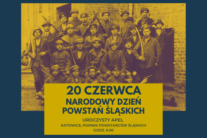 grafika z archiwalnym zdjęciem i tekstem zapraszającym do udziału w obchodach Narodowego Dnia Powstań Śląskich 