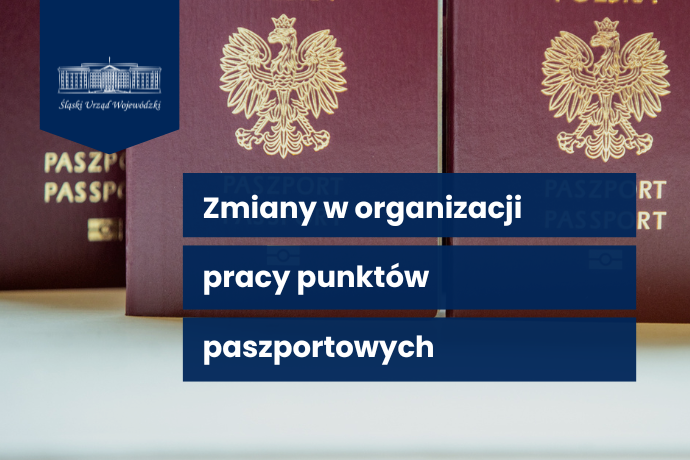Grafika z napisem: Zmiany w organizacji pracy punktów paszportowych