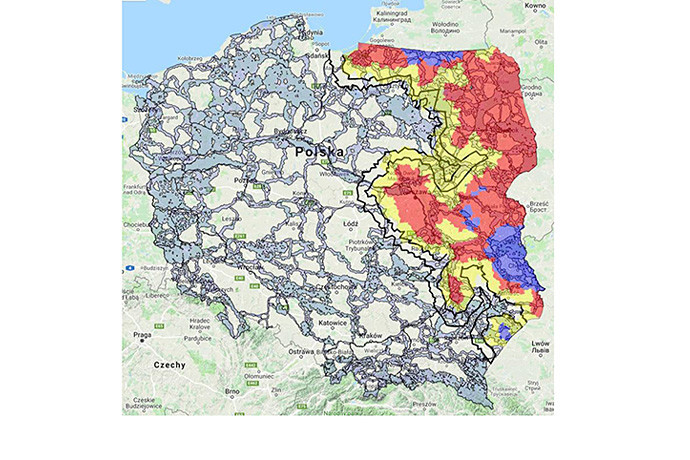 Mapa z zaznaczonym obszarem polowań zbiorowych na dziki / mat. Ministerstwo Rolnictwa i Rozwoju Wsi/