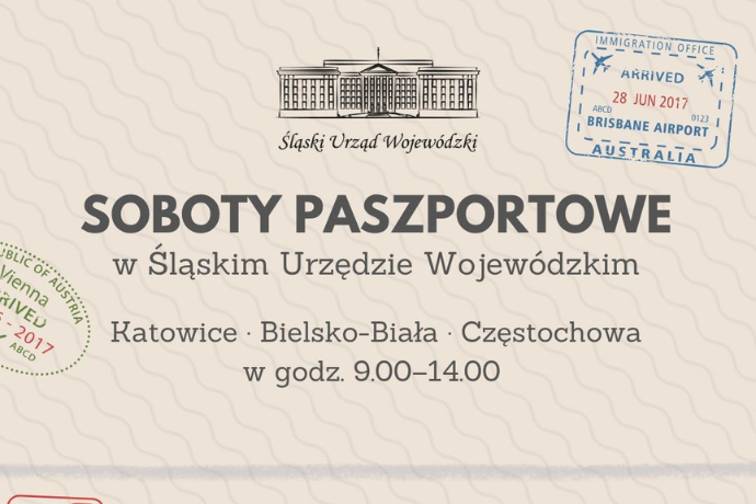 Grafika z napisem: Soboty paszportowe w Śląskim Urzędzie Wojewódzkim
