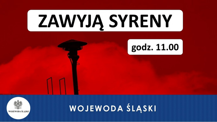 Tablica Zawyją syreny godz. 11.00